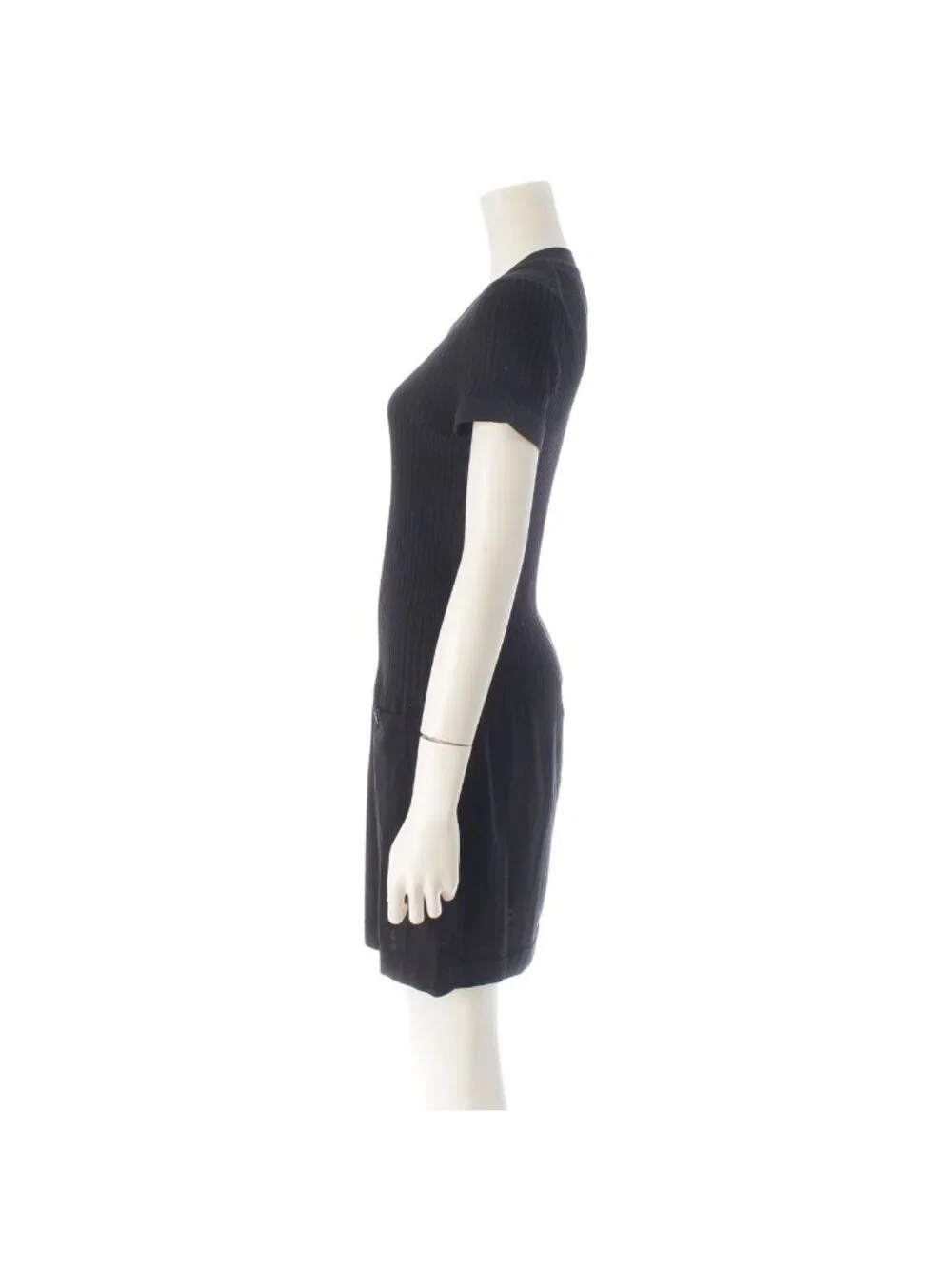 Chanel Circle CC Logo Short Sleeve Openwork Rib Knit Switch Dress Black 38